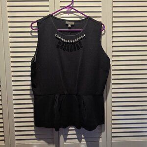 Worthington Black Sleeveless Embellished Peplum Top